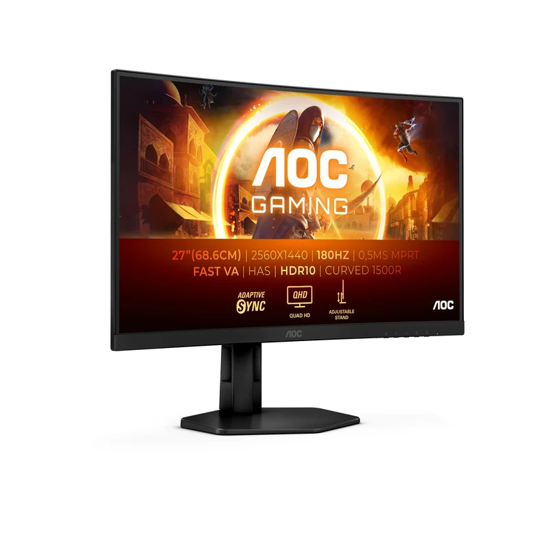 AOC Gaming CQ27G4X - 27 Zoll QHD Curved Monitor, 180 Hz, 0.5 ms, FreeSync Prem., HDR10 (2560x1440, DisplayPort, 2X HDMI) black/gray