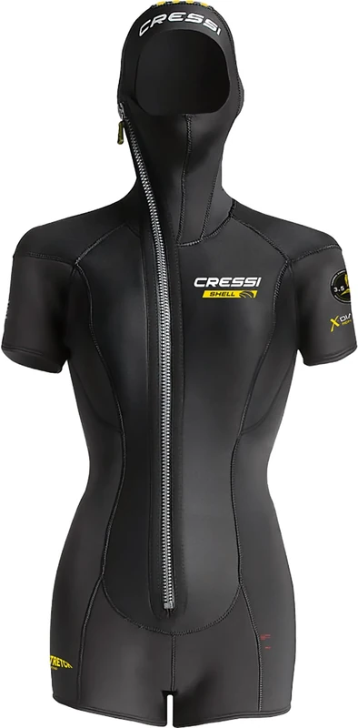 CRESSI Shell Lady Jacket 5mm L/4 – Women's Short Sleeved Oversuit made of Ultra Stretch Neoprene with Differentiated Thicknesses 5+3.5mm, Black, L/4