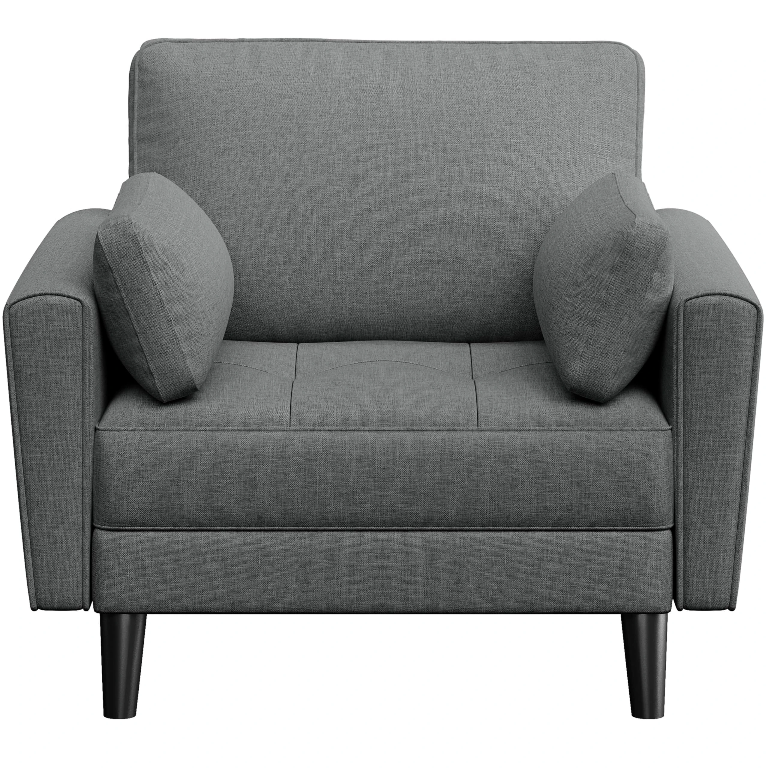 Yaheetech Tub Chair Tufted Oversized Armchair with 2 Pillows Fabric Accent Chair with Side Storage Pockets for Living Room, Bedroom, Reading Nook Polyester Fabric Dark Grey