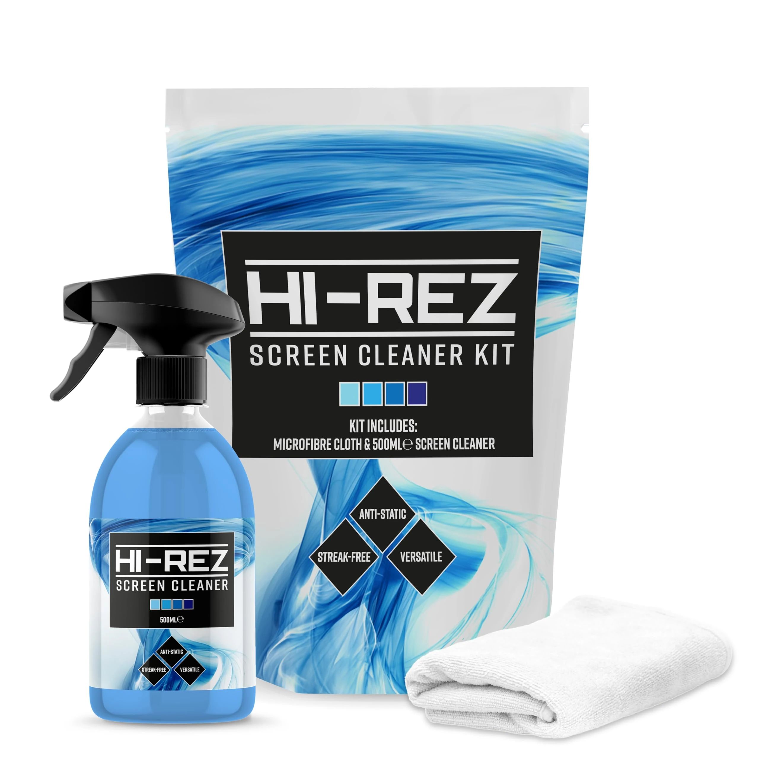 Hi-Rez - Screen Cleaner Spray for TV, Laptops, Computers, Monitors, Phones Cleaning Kit - 500ml with Microfibre Cloth