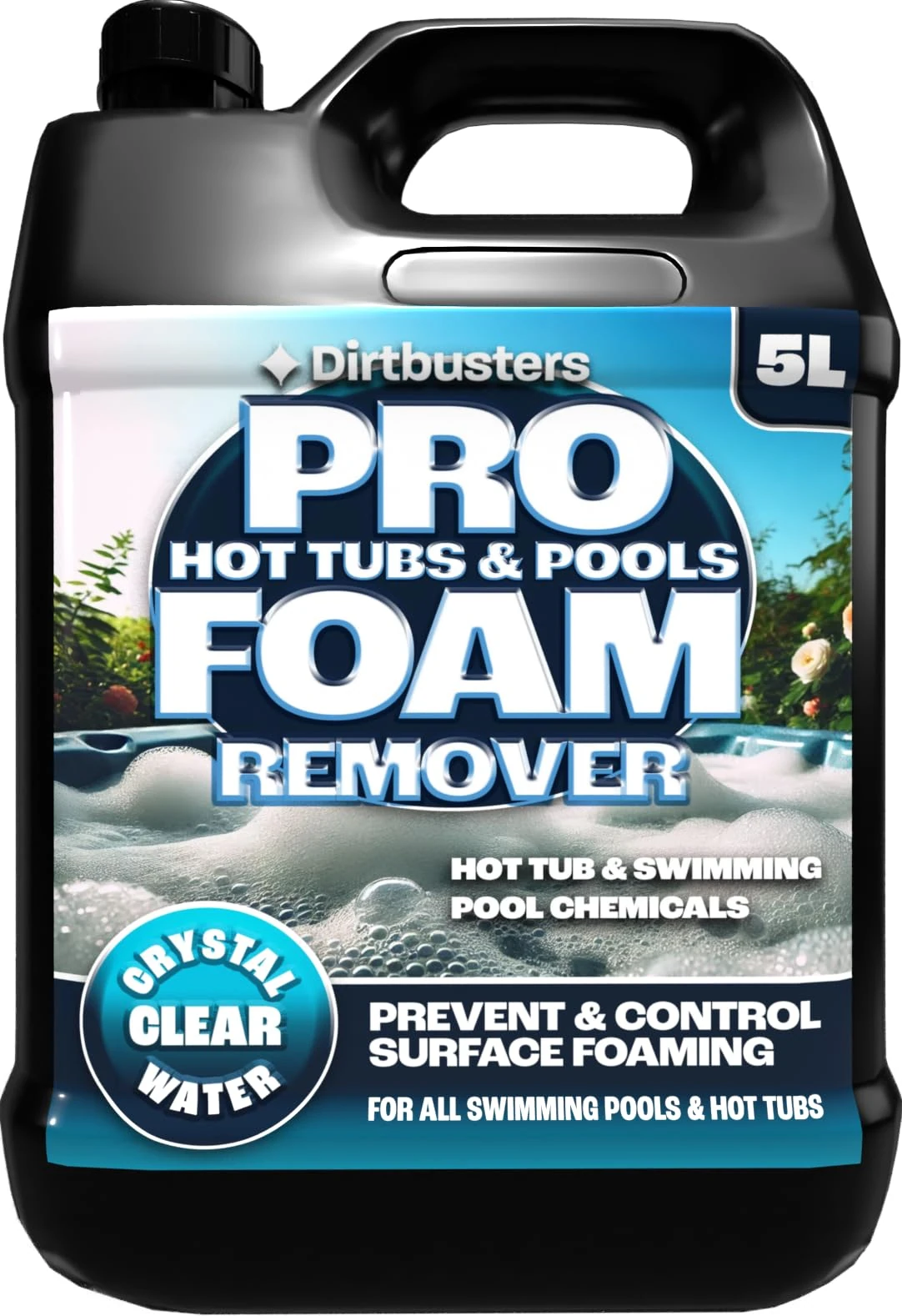 Dirtbusters Pro Foam Remover For Hot Tub (5L) Spa & Swimming Pool, Effective Anti Foam Hot Tub Chemicals For Instant & Easy Results, Suitable For All Hot Tubs & Spas