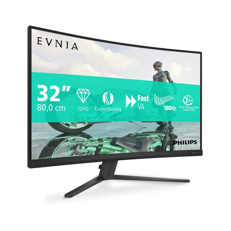 PHILIPS Evnia 32M2C3500L - 31.5 inch QHD Curved Gaming Monitor, 180 Hz, 0.5 ms, FreeSync Premium, HDR10 (2560x1440, 2x HDMI, DisplayPort) dark gray