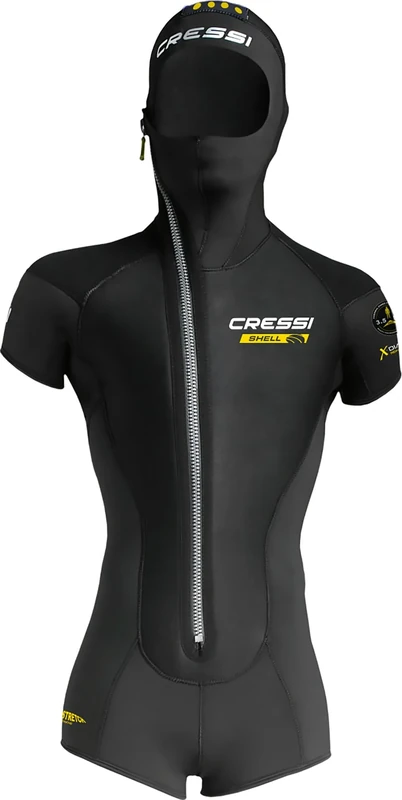 CRESSI Shell Man Jacket 5mm L/4 – Men's Short Sleeved Oversuit made of Ultra Stretch Neoprene with Differentiated Thicknesses 5+3.5mm, Black, L/4