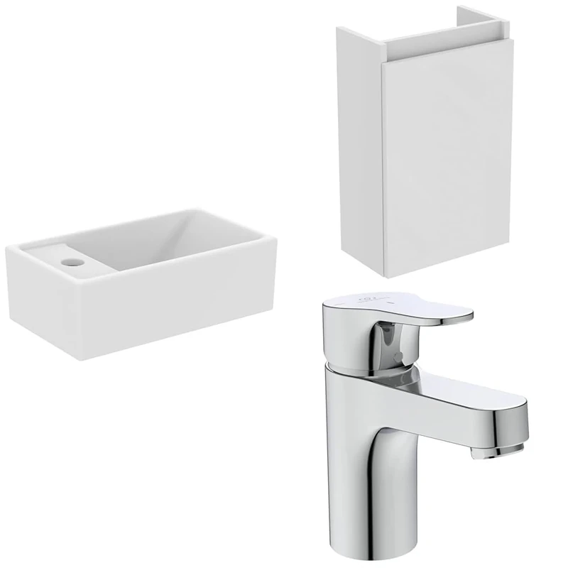 Ideal Standard Eurovit+ 35cm wall Mounted Left Hand Cloakroom Basin Unit with Cerabase Single Lever Basin Mixer tap, E211201, R0271WG, BD054AA, White