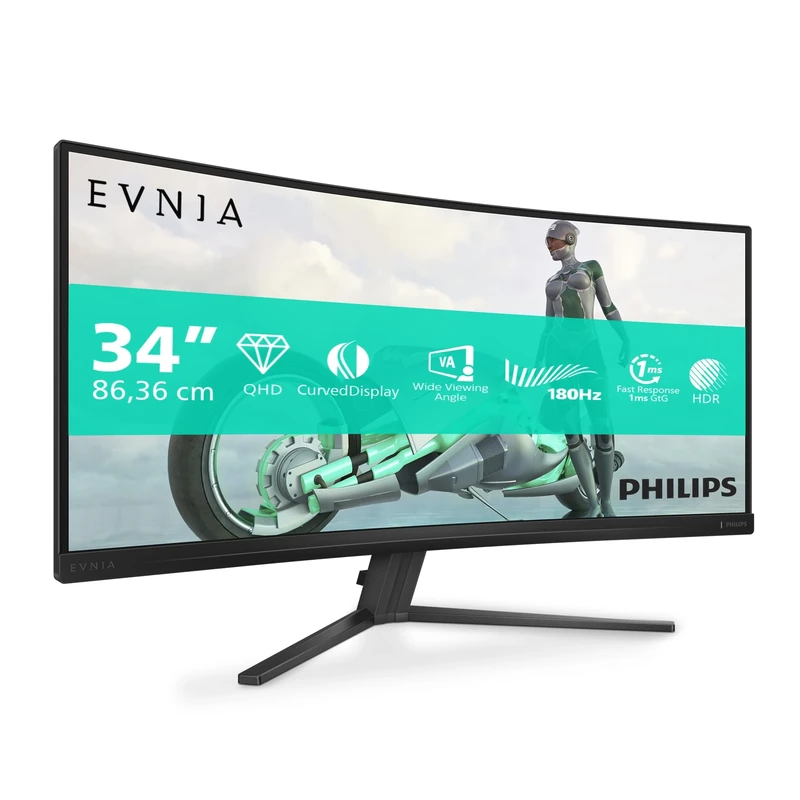 Philips Evnia 34M2C3500L - 34 inch WQHD Curved Gaming monitor, 180 Hz, 0.5ms, FreeSync Premium, HDR10 (3440x1440, 2x HDMI, DisplayPort 1.4) dark grey