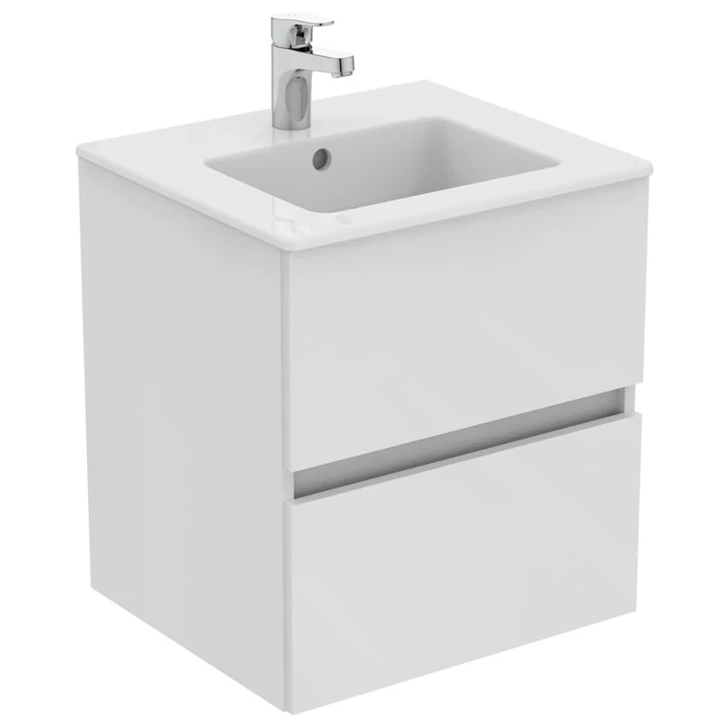 Ideal Standard Eurovit+ 50cm wall mounted vanity basin unit with Cerabase single lever basin mixer tap, E109901, R0256WG, BD054AA, White
