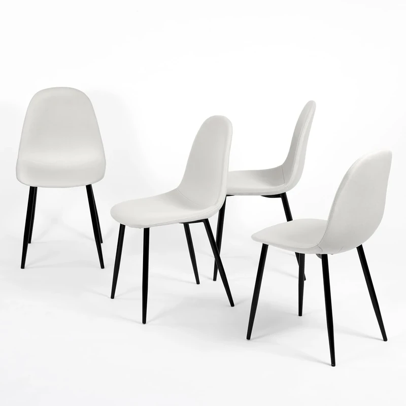 39F Furniture Dream Set of 4 dining chairs scandinavian chairs in fabric and black metal legs for dining room, kitchen, living room, White, 52.5x44x86cm