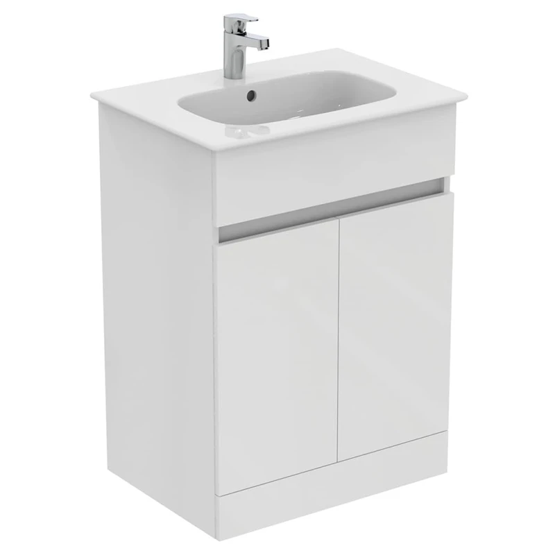 Ideal Standard Eurovit+ 60cm Floor Standing Vanity Basin Unit with Cerabase Single Lever Basin Mixer tap, E066801, E3516WG, BD054AA, White