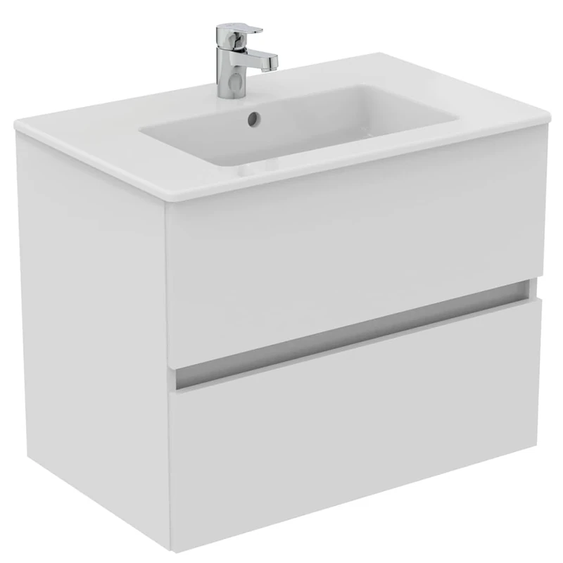 Ideal Standard Eurovit+ 70cm wall mounted vanity basin unit with Cerabase single lever basin mixer tap, E053501, R0261WG, BD054AA, White