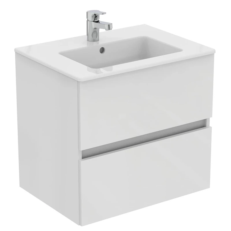 Ideal Standard Eurovit+ 60cm wall mounted vanity basin unit with Cerabase single lever basin mixer tap, E066801, R0259WG, BD054AA, White