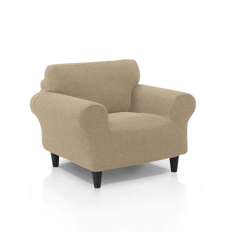 ECOMMERC3 1 Seater Sofa-Cover Super Elastic Soft Touch Made in Spain – Beige Sofa Cover with Foam Sticks for Adjustment