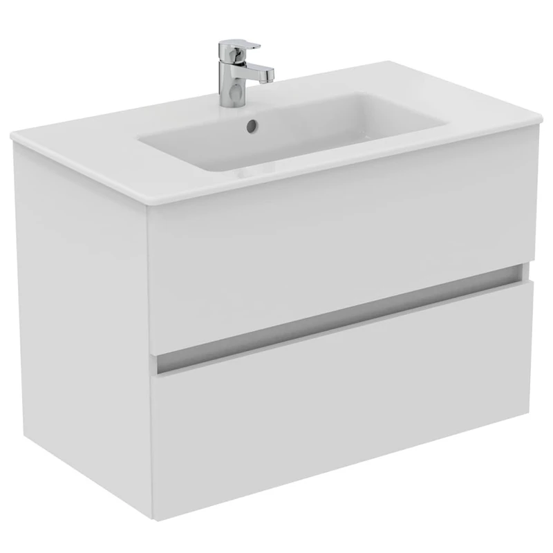 Ideal Standard Eurovit+ 80cm wall Mounted Vanity Basin Unit with Cerabase Single Lever Basin Mixer tap, E066901, R0263WG, BD054AA, White