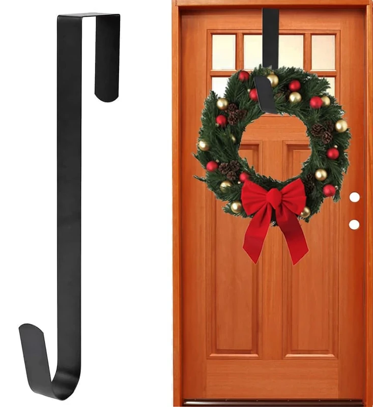 Yiduohua Christmas Wreath Hanger,Wreath Hanger for Front Door,30 cm(11.8 Inches Length) Metal Wreath Hanger, Door Wreath Hook for Christmas Home Office Wall Wedding Wreaths or Decorations (Black)