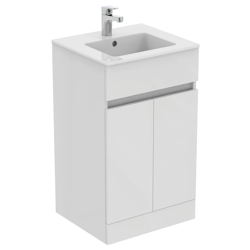 Ideal Standard Eurovit+ 50cm Floor Standing Vanity Basin Unit with Cerabase Single Lever Basin Mixer tap, E109901, R0255WG, BD054AA, White
