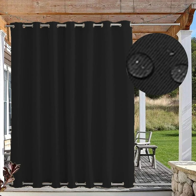 FicaRico Premium Windproof Outdoor Curtains for Patio, Waterproof Blackout Curtains with Grommets on Top and Bottom, Curtain for Gazebo, Porch, Customizable Sizes, 1 Panel, W100 xH120, Black