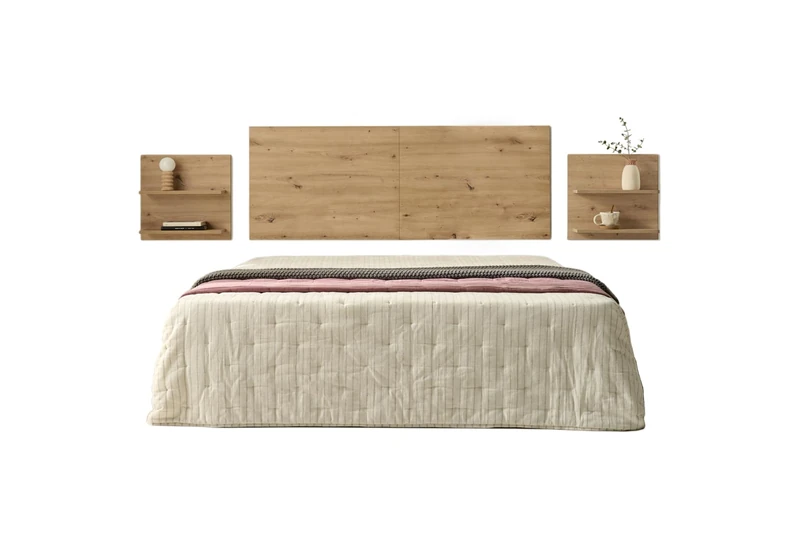 HOGAR24 ES Headboard + 2 Hanging Tables with Shelves, Wood Finish, Measures 155 x 60 x 2 cm, 155x60x2 cm - Image 1