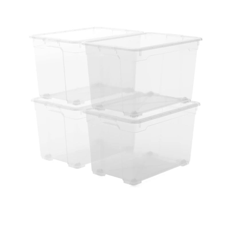 Keter R Box XL Plastic Storage Boxes with Lid 56.5 x 38 x 36 cm Set of 4 Transparent with Wheels Suitable for Cabinets and Garages 57 Litres