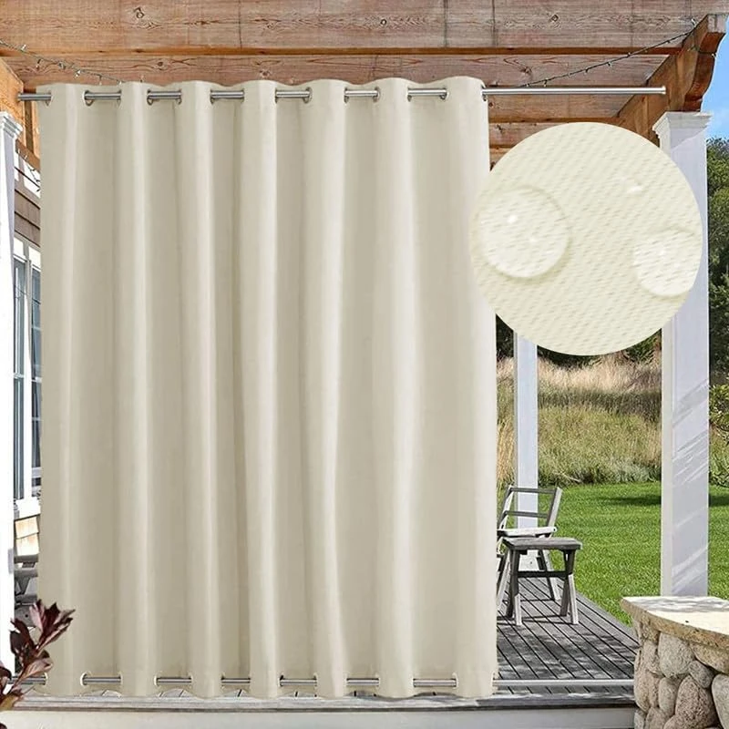 FicaRico Premium Windproof Outdoor Curtains for Patio, Waterproof Blackout Curtains with Grommets on Top and Bottom, Curtain for Gazebo, Porch, Customizable Sizes, 1 Panel, W100 xH120, Beige - Image 1