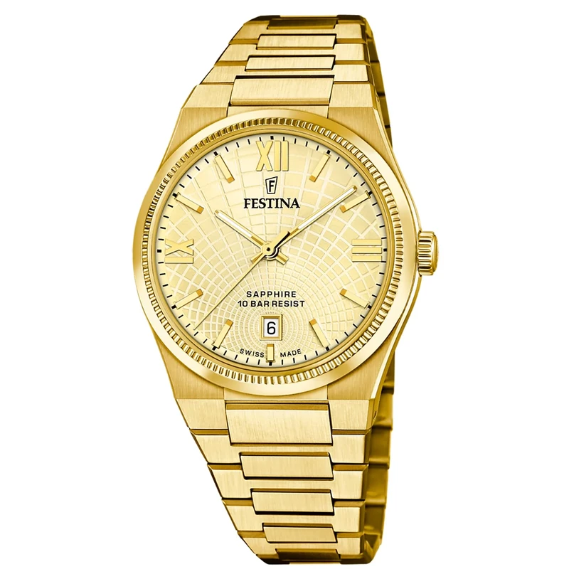 Festina Swiss Made Mens Gold PVD-Plated Steel Watch with Bracelet F20057/2