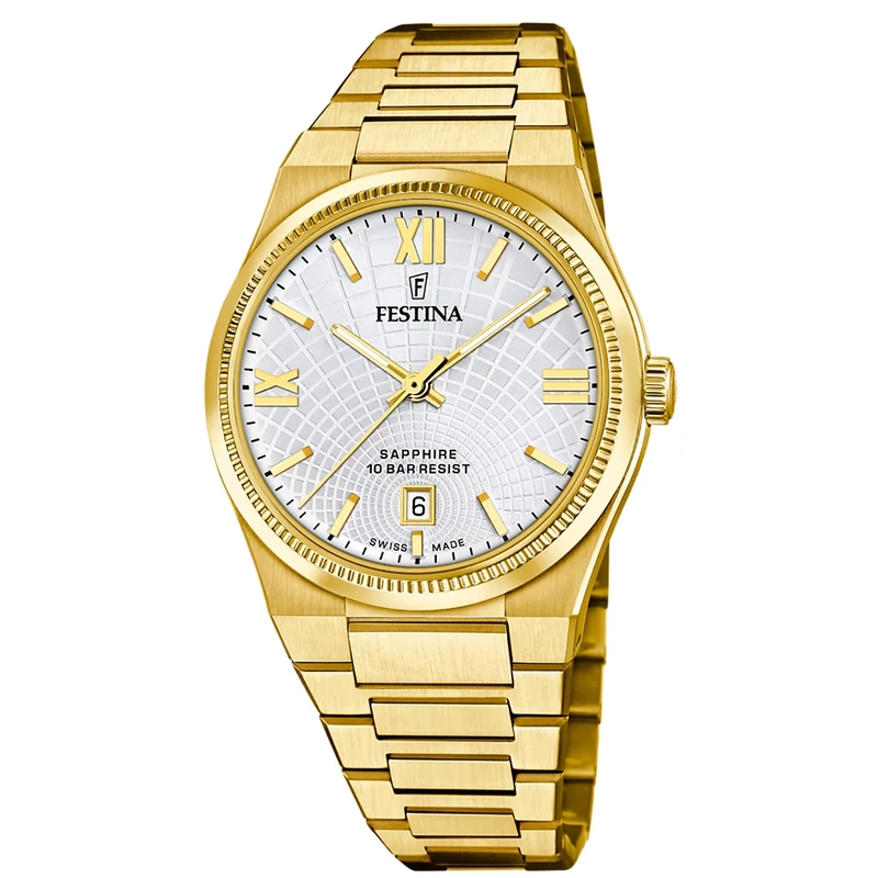 Festina Swiss Made Mens Gold PVD-Plated Steel Watch with Bracelet F20057/1