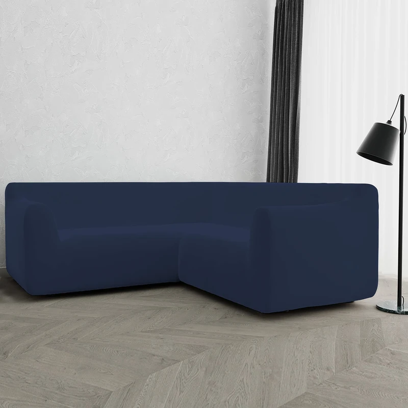 Italian Bed Linen DAHLIA Elastic Stretch Corner Sofa Cover, Dark Blue