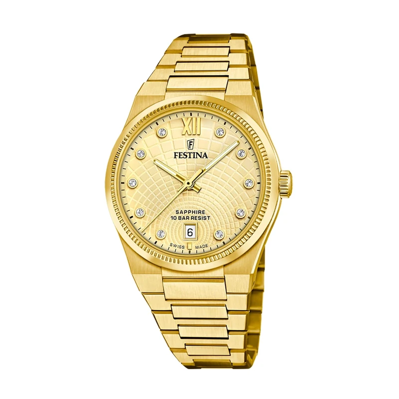 Festina Swiss Made Ladies Gold PVD-Plated Steel Watch with Bracelet F20058/2