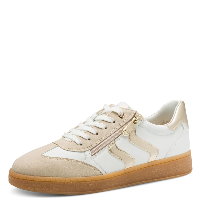 MARCO TOZZI Women Sneakers Soft Feel Me Removable Footbed Soft Lining Vegan Modern, White (White/Gold), 7 UK