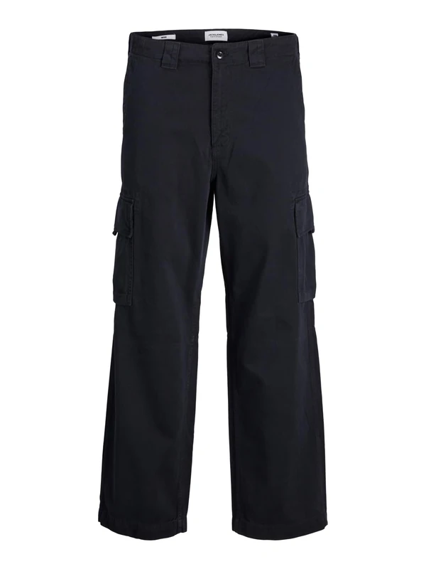 JACK & JONES Male Cargo Trousers Wide Leg Fit Cargo Trousers, Black, 34 W/34 L
