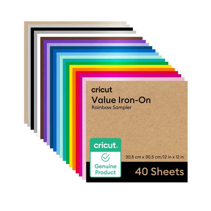 Cricut HTV Heat Transfer Vinyl Sheets | 40 Pack | 30.5 cm × 30.5 cm (12" × 12") | Iron-On HTV Vinyl Sheets for Fabric, Ideal for Custom T-Shirts & DIY Projects