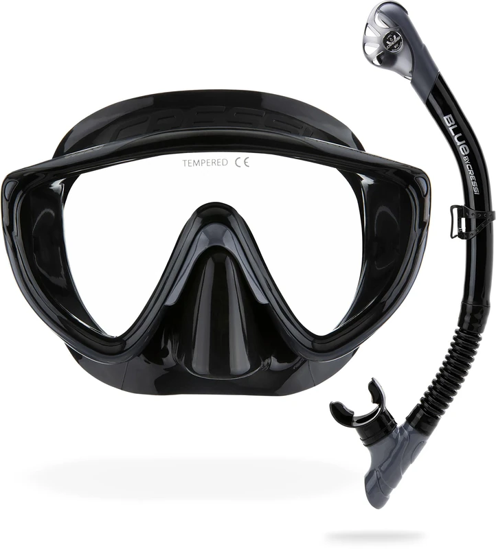 Cressi Tino & Scilla Combo Set - Split Strap Comfort in Adult Snorkel Mask Set - Tempered Glass Snorkel Mask - Black/Titanium - One Size