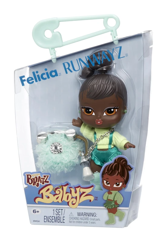 Bratz Babyz Runwayz Doll - Felicia - 1 Collectible Fashion Doll with Stylish Outfit, Cute Baby Doll with a Necklace That Doubles as a Keychain - Kids Toy - Great for Ages 6 and Older