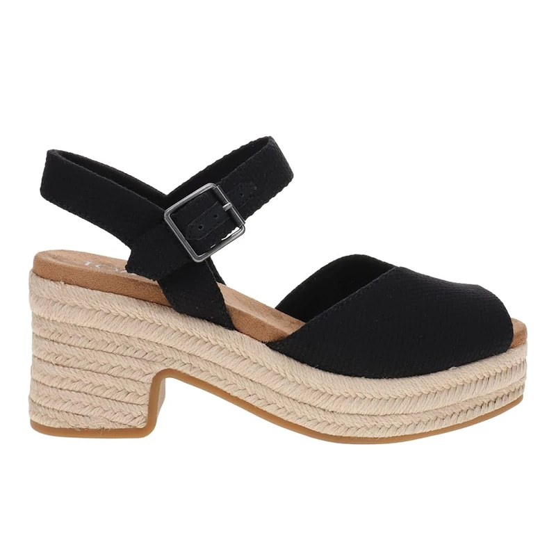 TOMS Women's Isla Peep Toe Heeled Sandal, Black Beachside Woven, 6 UK