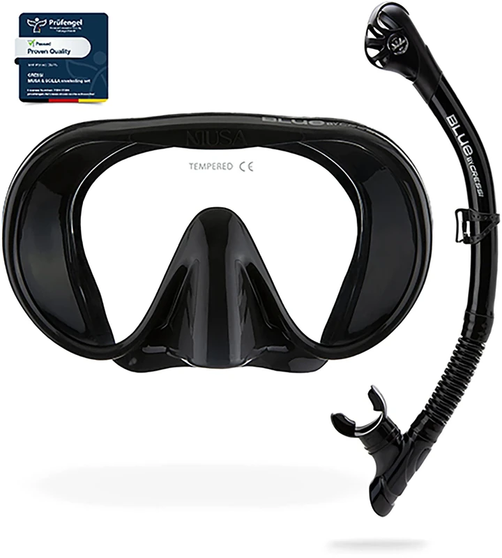 Cressi Musa+ Scilla Combo Black - Adult Combo Set Musa Snorkeling Mask and Scilla Snorkel, Black, One Size