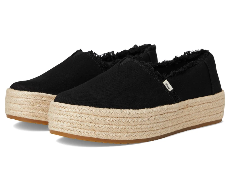 TOMS Women's Valencia Espadrille, Black Wide Width Canvas/Fray, 3