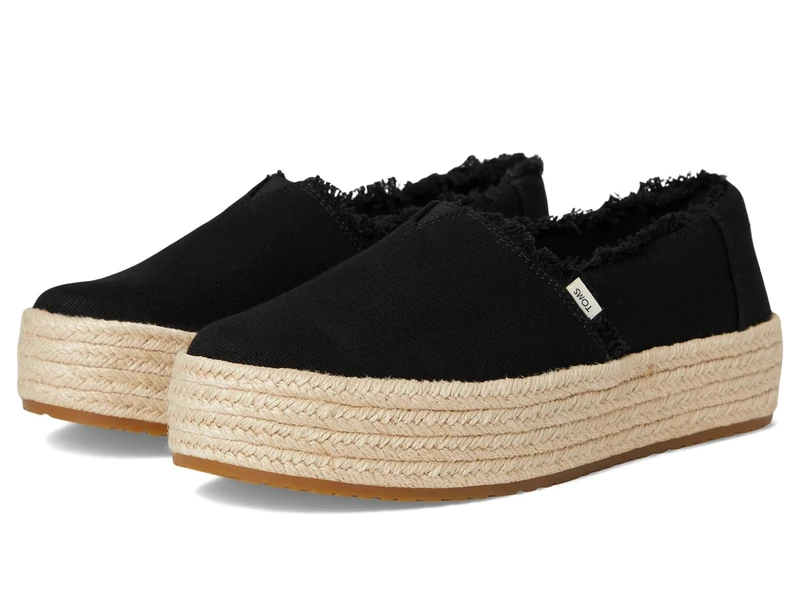 TOMS Women's Valencia Espadrille, Black Wide Width Canvas/Fray, 5.5