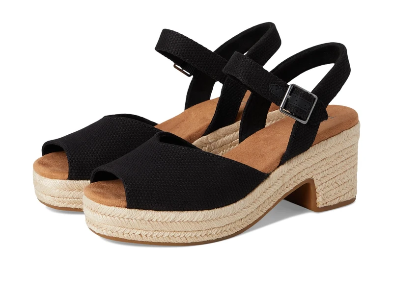 TOMS Women's Isla Peep Toe Heeled Sandal, Black Beachside Woven, 3.5 UK - Image 1