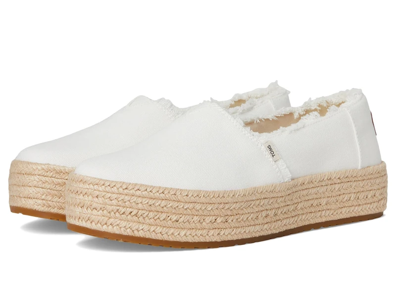 TOMS Women's Valencia Espadrille, White Wide Width Canvas/Fray, 8