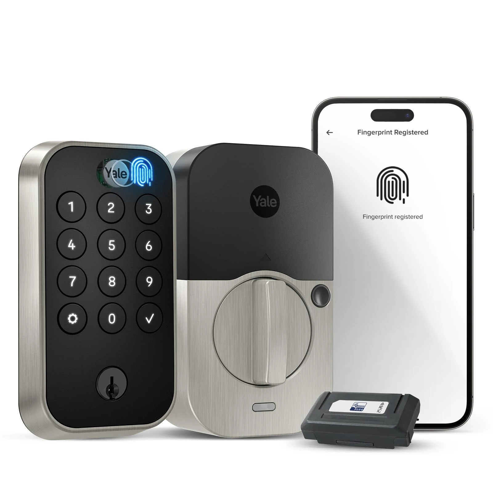 Yale Assure Lock 2 Touch Deadbolt, Satin Nickel Smart Entry Door Lock with Z-Wave (ZW3) Connected Touch Keypad and Fingerprint Scanner with Back-up Key, YRD410-F-ZW3-619
