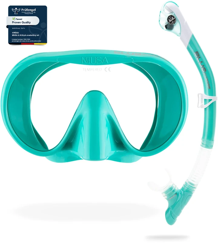 Cressi Musa+Scilla Combo Aqua Green - Adult Combo Set Musa Snorkeling Mask and Scilla Snorke, Aqua Green, One Size