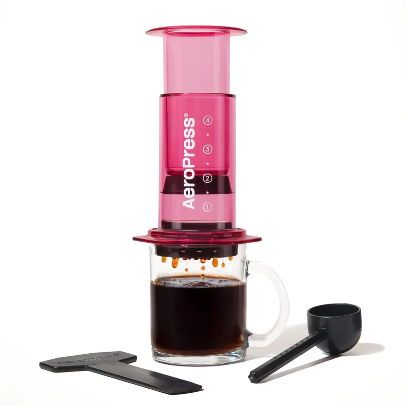 AeroPress Clear Coffee Press – 3 In 1 Brew Method Combines French Press, Pourover, Espresso, Full Bodied Coffee Without Grit or Bitterness, Small Portable Coffee Maker for Camping & Travel, Pink