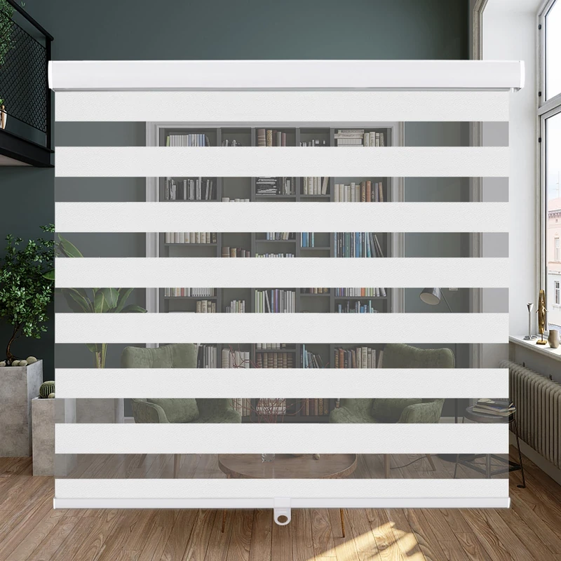LUCKUP Cordless Zebra Blinds Roller Shades for Windows-Dual Layer High Shading Blinds with Valance High Shading Day Night Privacy Blackout Fabric, 32" W x 72" H, White