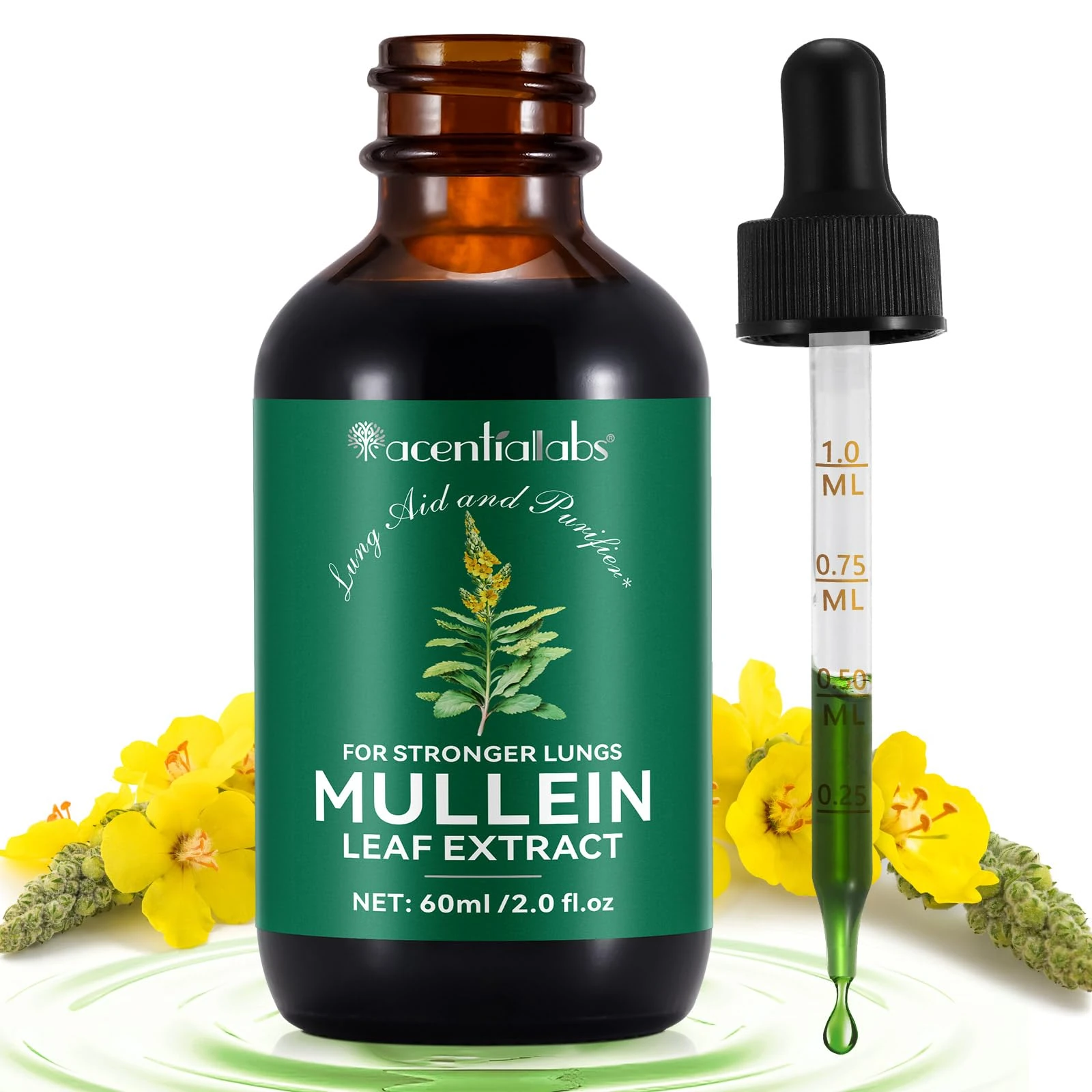 Mullein Leaf Liquid Drops 60ml,Premium Mullein Leaf Extract,Alcohol Free,Vegan,Health Immune Support,Fast Absorption 60 ml