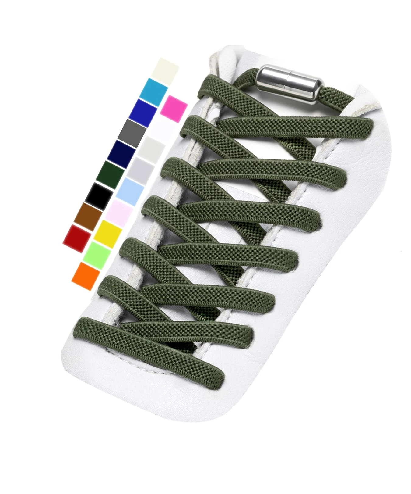 Stepace 2 Pairs Elastic Laces, Elasticated No Tie Flat Trainers Shoe Laces for Adults/Kids Army Green
