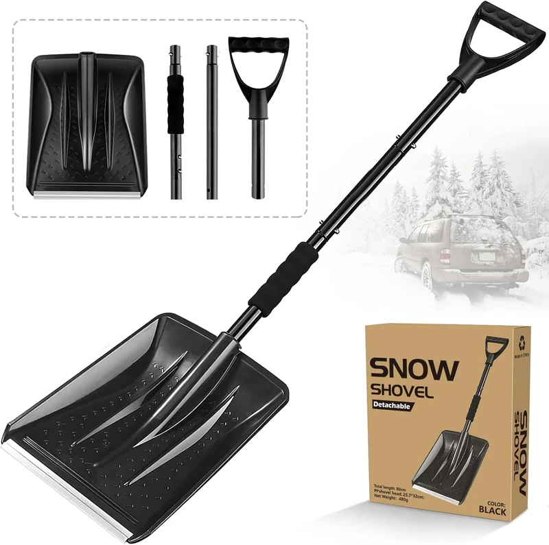 Snow Shovel for Car Driveway, New Upgrade Snow Shovels for Snow Removal, Lightweight Portable Adjustable Large Capacity Shovel Perfect for Garden, Camping, Snowman Playing and Emergency