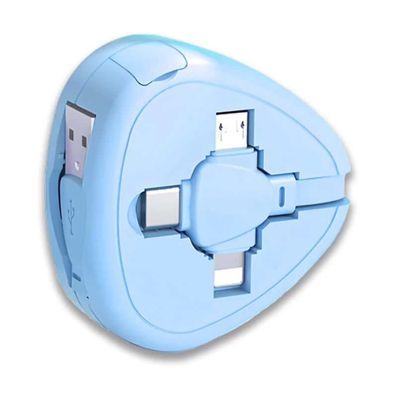 Gartmost Three in One Charging Cable Cord 3 in 1 Retractable Cord - 3.6 Feet USB Cable Fast Charger Compatible/Type-C/Micro/Compatible with Phone/Android (Blue)