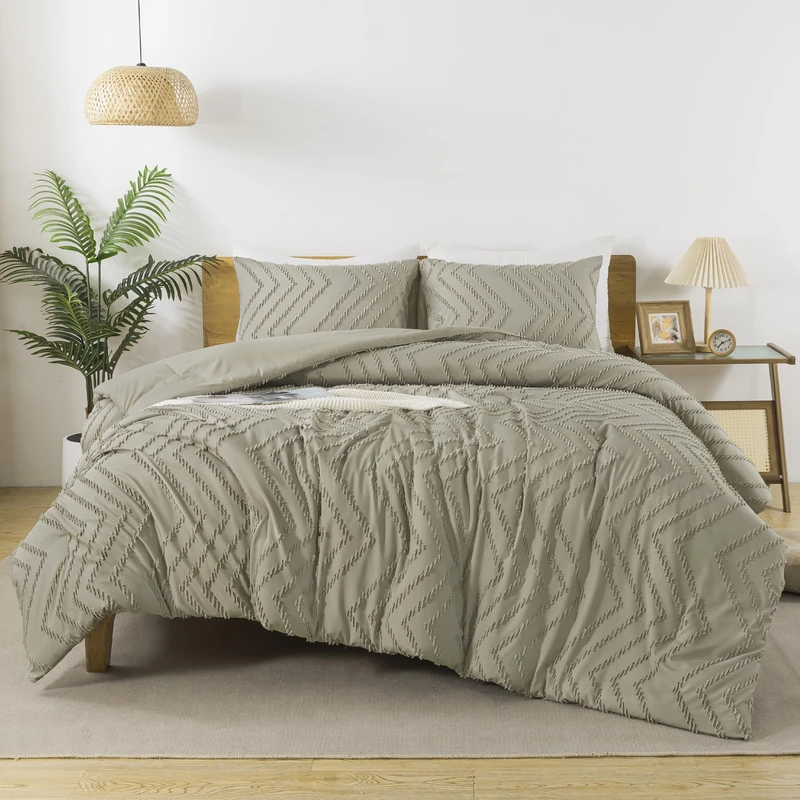 Andency Oatmeal Comforter Set Full Size, 3 Pieces Soft Bedding Set