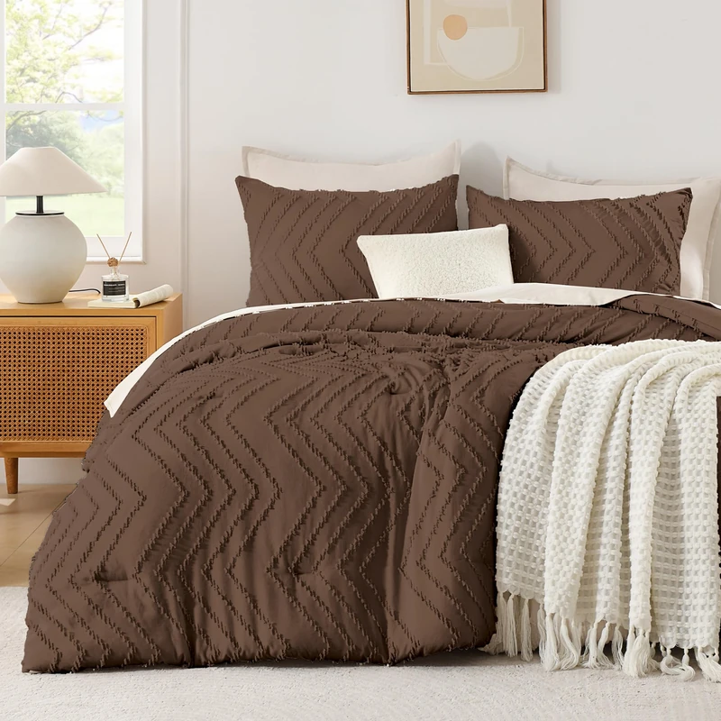 Andency Brown Comforter Set Full Size, 3 Pieces Soft Bedding Set