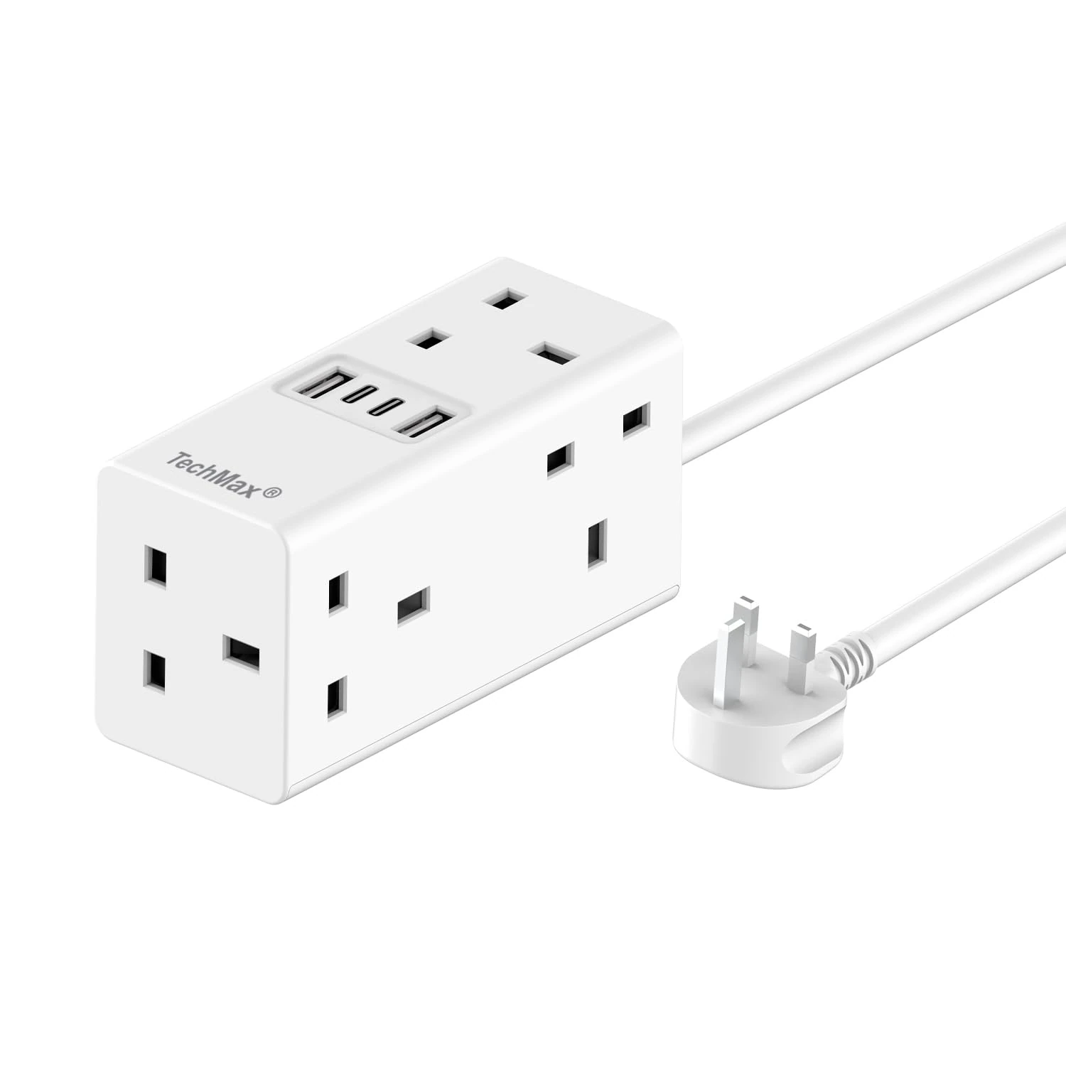 TechMax 9-in-1 Cube Extension lead with usb slots - 5 way extension cord 3m with 2 USB & 2 Type-C Ports,13A Multiplug outlet extender with Surge Protection for Home, Office and Dorm Travel