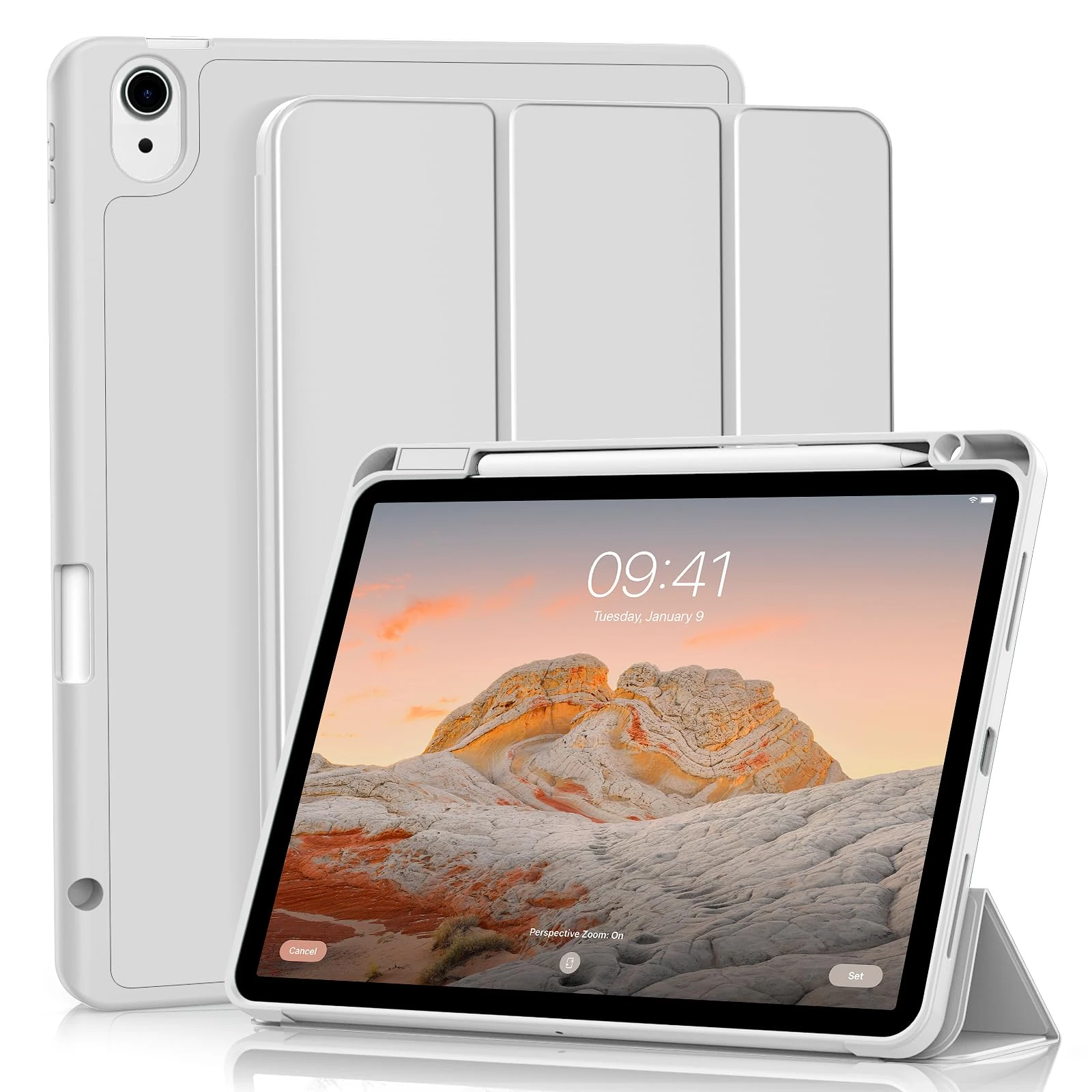 GKABXY Case for iPad Air 11 inch M3 2025/M2 2024, iPad Air 5th/4th Generation (2022/2022) with Pencil Holder, Ultra-thin soft tri-fold bracket, Auto Wake/Sleep, Auto Wake/Sleep, Gray