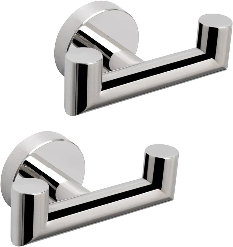 YUET Door Hooks,Double Metal Coat Hooks Wall Mounted, Heavy Duty 10kg Capacity, Chrome Mirror Bathroom Door Hook SUS 304 Stainless Steel for Hanging Towel,Robes,Coats,Sponges,Clothes